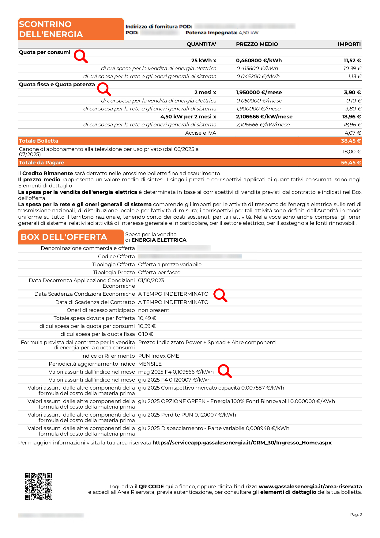 Guida alla lettura della bolletta 3.0 pagina luce 2