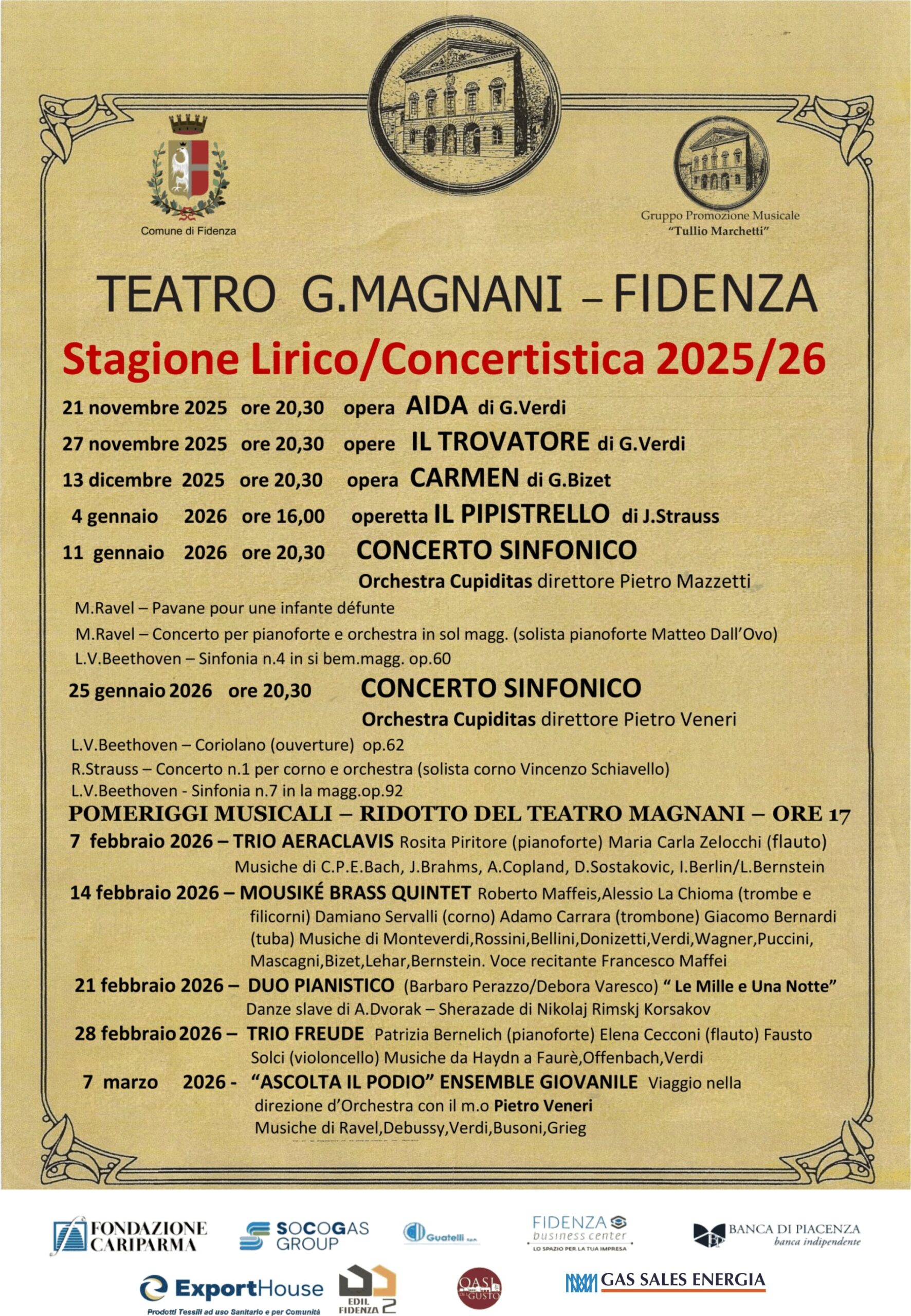Stagione Lirico Concertistica Teatro Magnani
